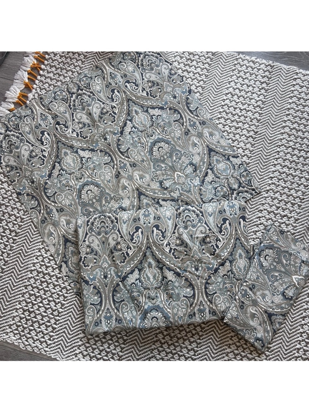 Pottery Barn MacKenna Blue Paisley Queen Duvet Cover + 2 Euro Shams Cotton EUC